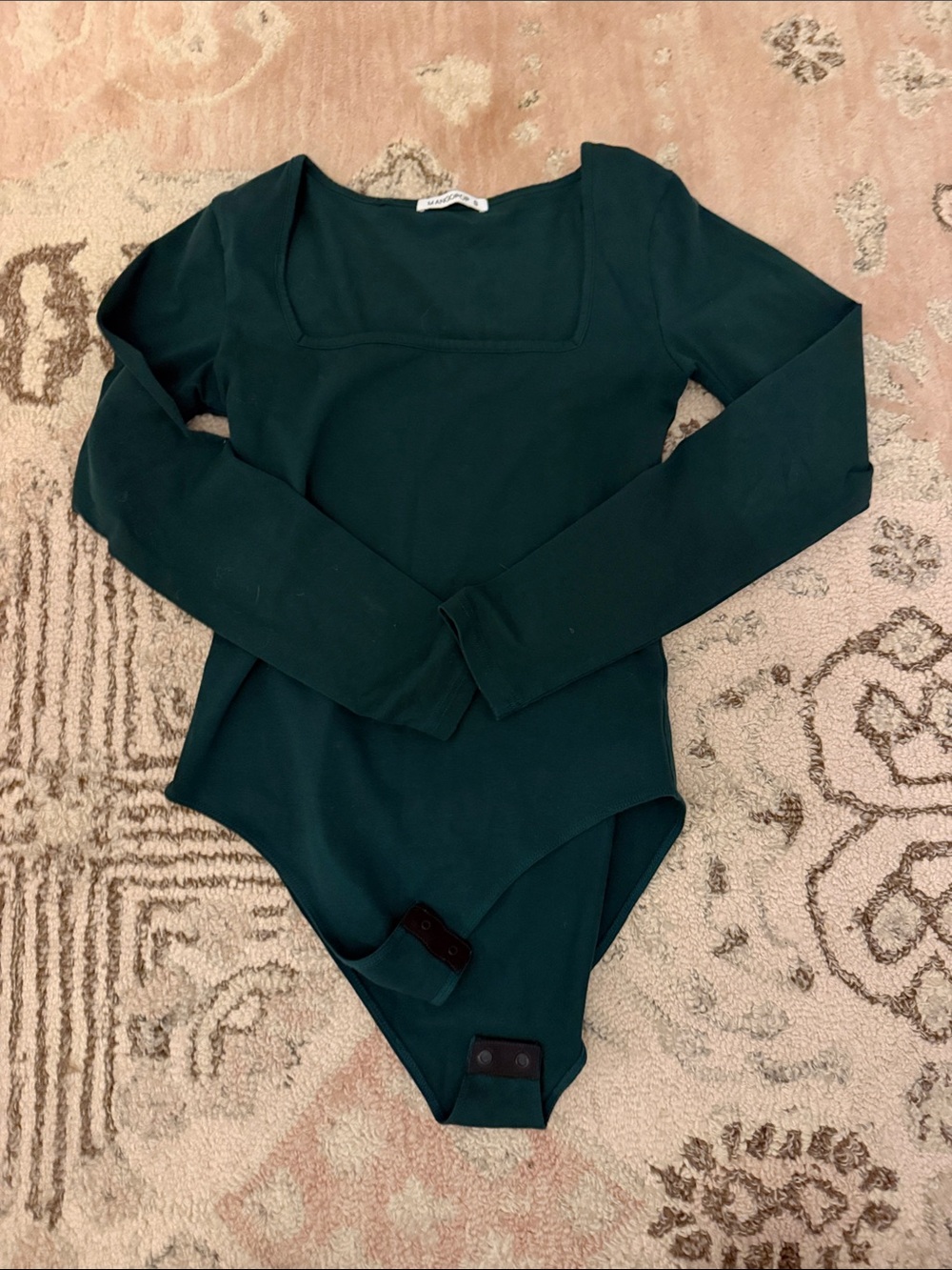 Mango Deep Green Long-Sleeve Square Neck Bodysuit